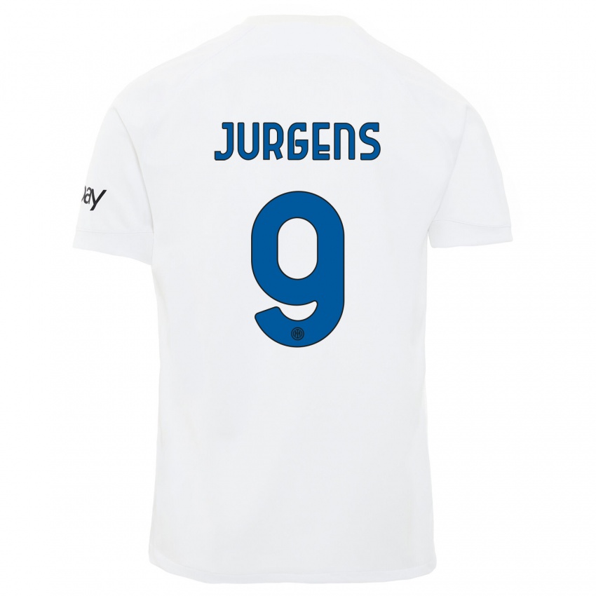 Enfant Maillot Oliver Jurgens #9 Blanc Tenues Extérieur 2023/24 T-Shirt Belgique