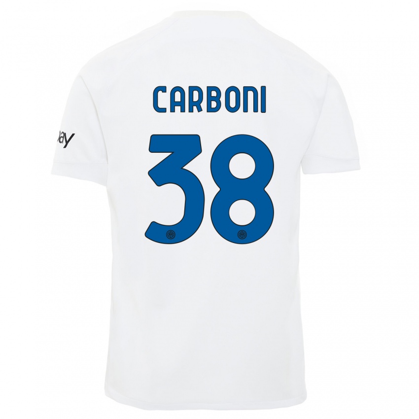 Kinderen Valentin Carboni #38 Wit Uitshirt Uittenue 2023/24 T-Shirt België