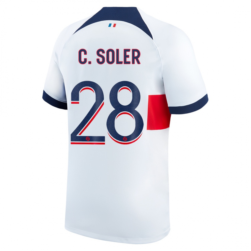 Kinder Carlos Soler #28 Weiß Auswärtstrikot Trikot 2023/24 T-Shirt Belgien