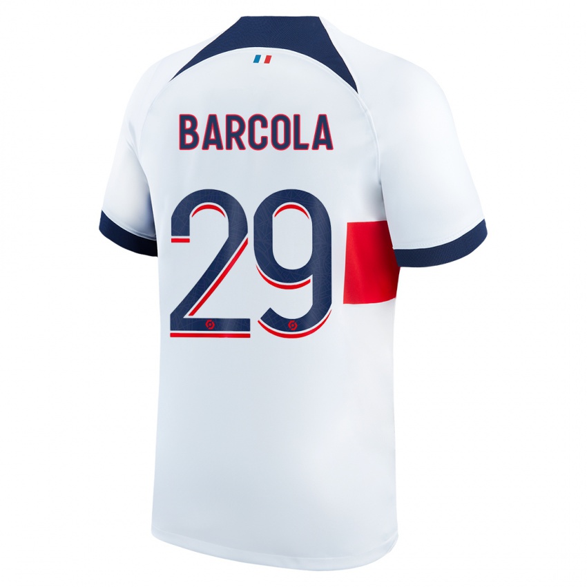 Kinder Bradley Barcola #29 Weiß Auswärtstrikot Trikot 2023/24 T-Shirt Belgien