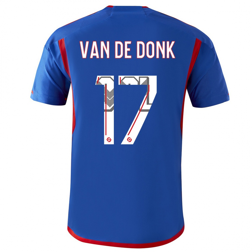Kinderen Danielle Van De Donk #17 Blauw Rood Uitshirt Uittenue 2023/24 T-Shirt België