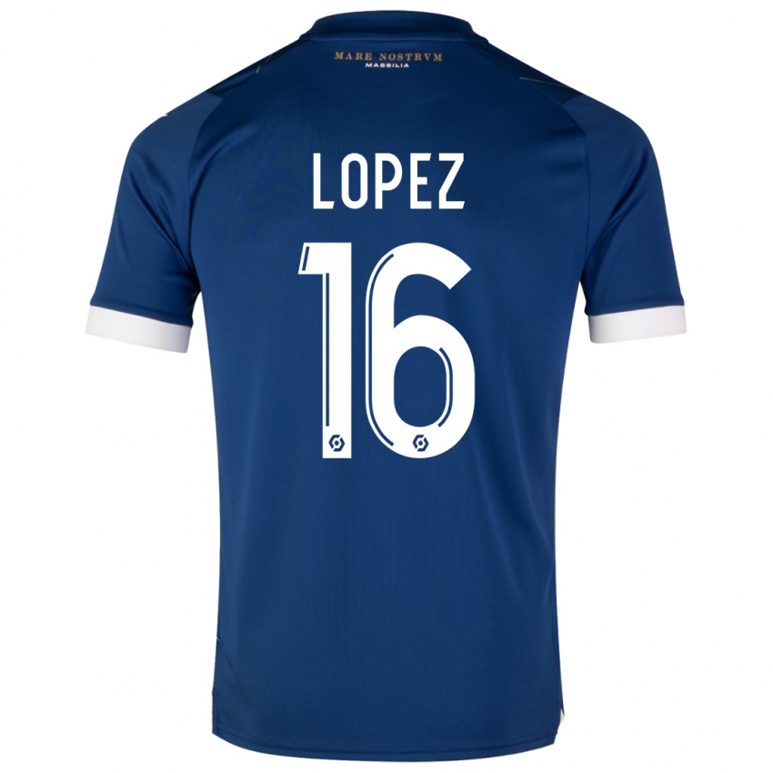 Enfant Maillot Pau Lopez #16 Bleu Foncé Tenues Extérieur 2023/24 T-Shirt Belgique