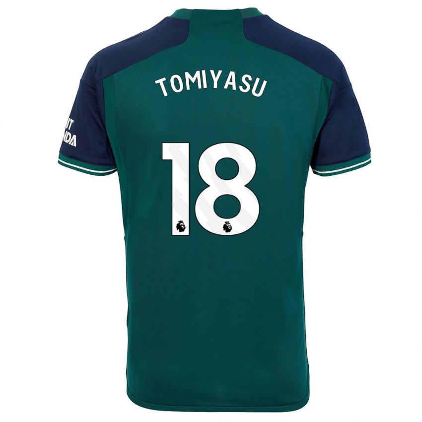 Kinder Takehiro Tomiyasu #18 Grün Ausweichtrikot Trikot 2023/24 T-Shirt Belgien
