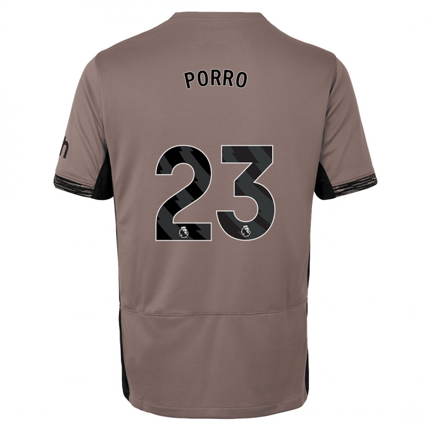 Kinder Pedro Porro #23 Dunkelbeige Ausweichtrikot Trikot 2023/24 T-Shirt Belgien