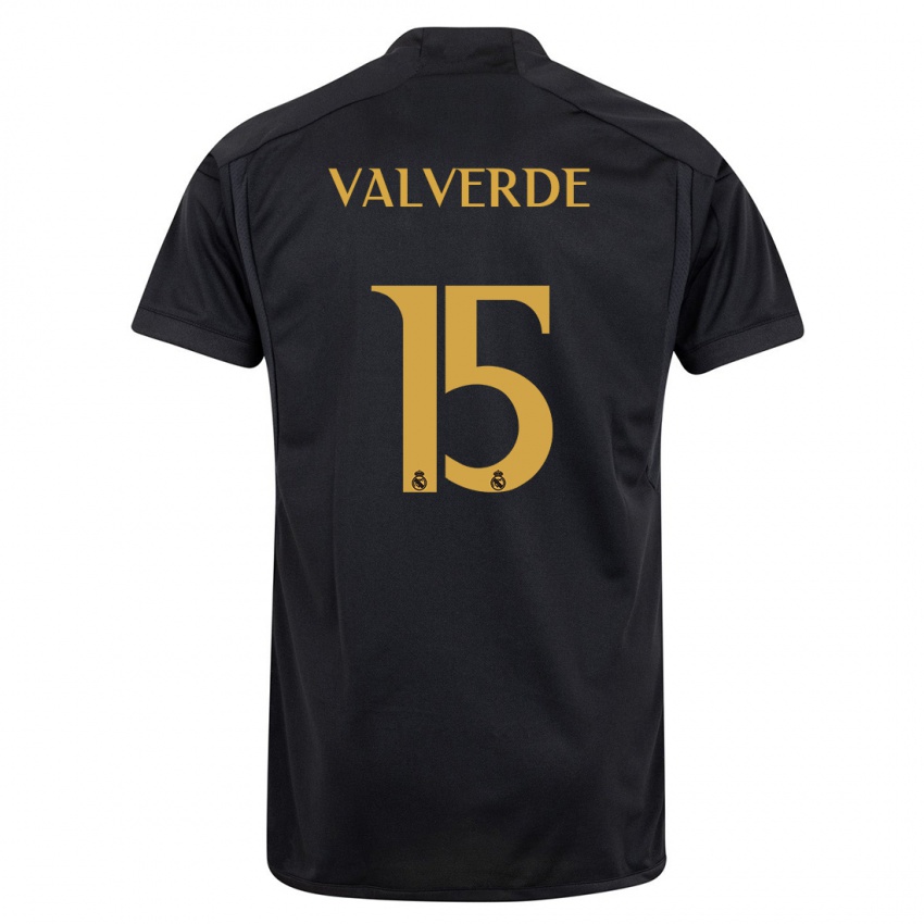 Kinder Federico Valverde #15 Schwarz Ausweichtrikot Trikot 2023/24 T-Shirt Belgien
