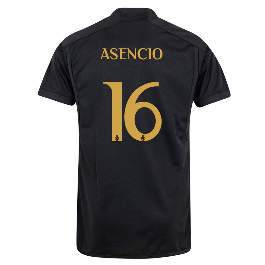 Kinder Raul Asencio #16 Schwarz Ausweichtrikot Trikot 2023/24 T-Shirt Belgien