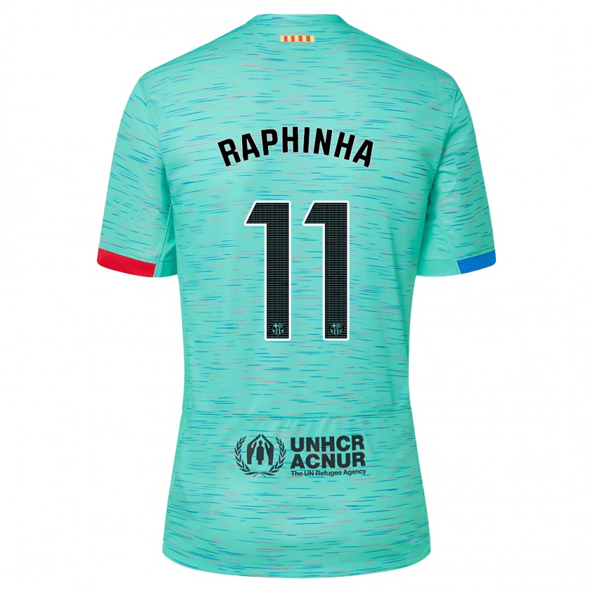 Kinderen Raphinha #11 Licht Aqua Thuisshirt Derde Tenue 2023/24 T-Shirt België