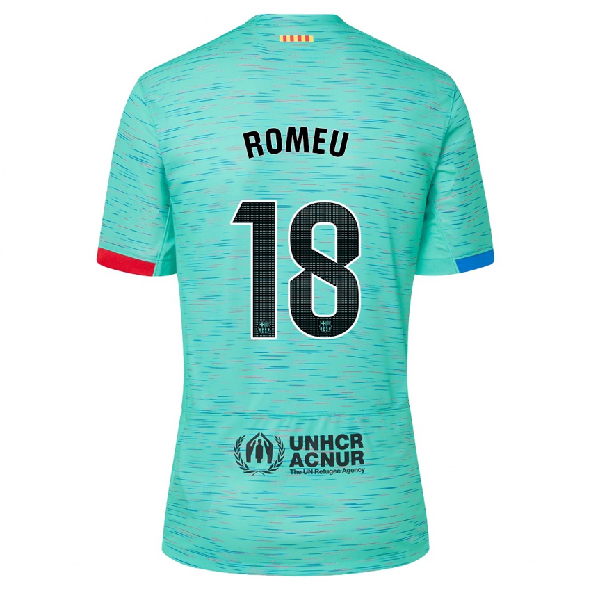 Kinderen Oriol Romeu #18 Licht Aqua Thuisshirt Derde Tenue 2023/24 T-Shirt België
