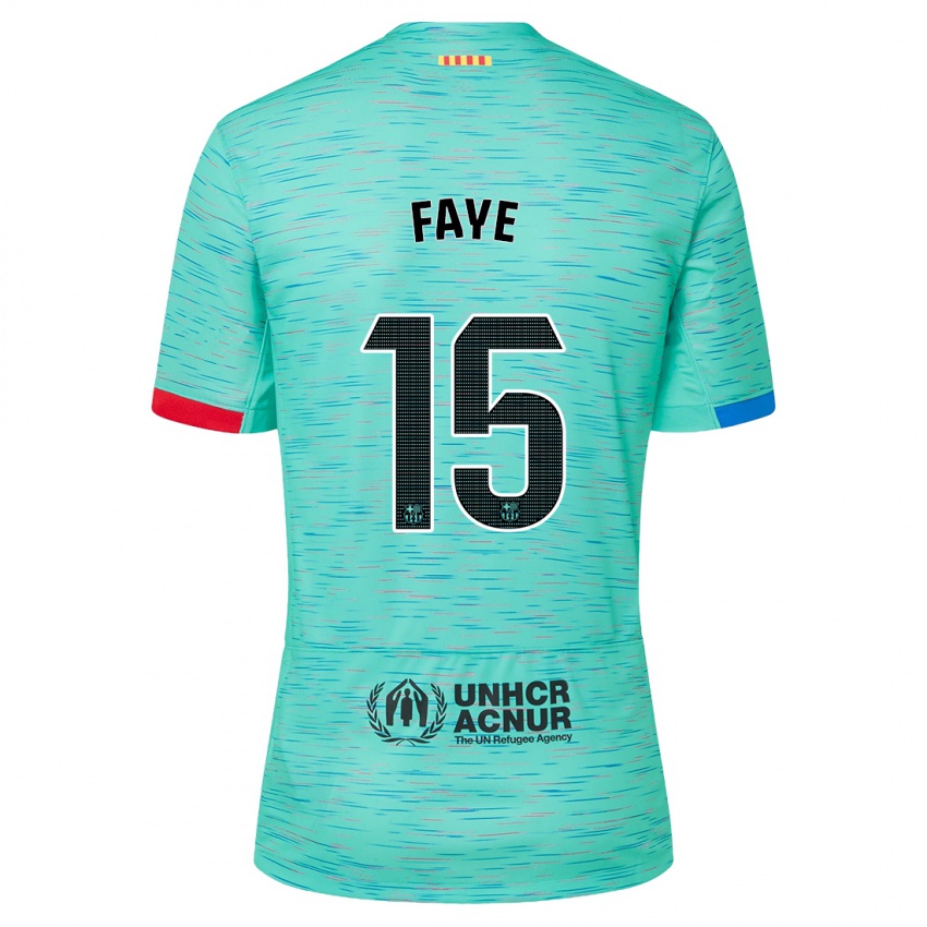 Kinder Mikayil Faye #15 Helles Aqua Ausweichtrikot Trikot 2023/24 T-Shirt Belgien
