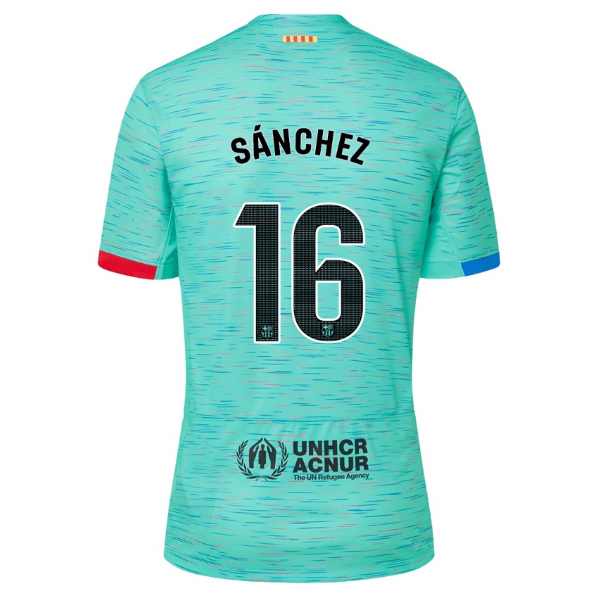 Kinder Edu Sánchez #16 Helles Aqua Ausweichtrikot Trikot 2023/24 T-Shirt Belgien