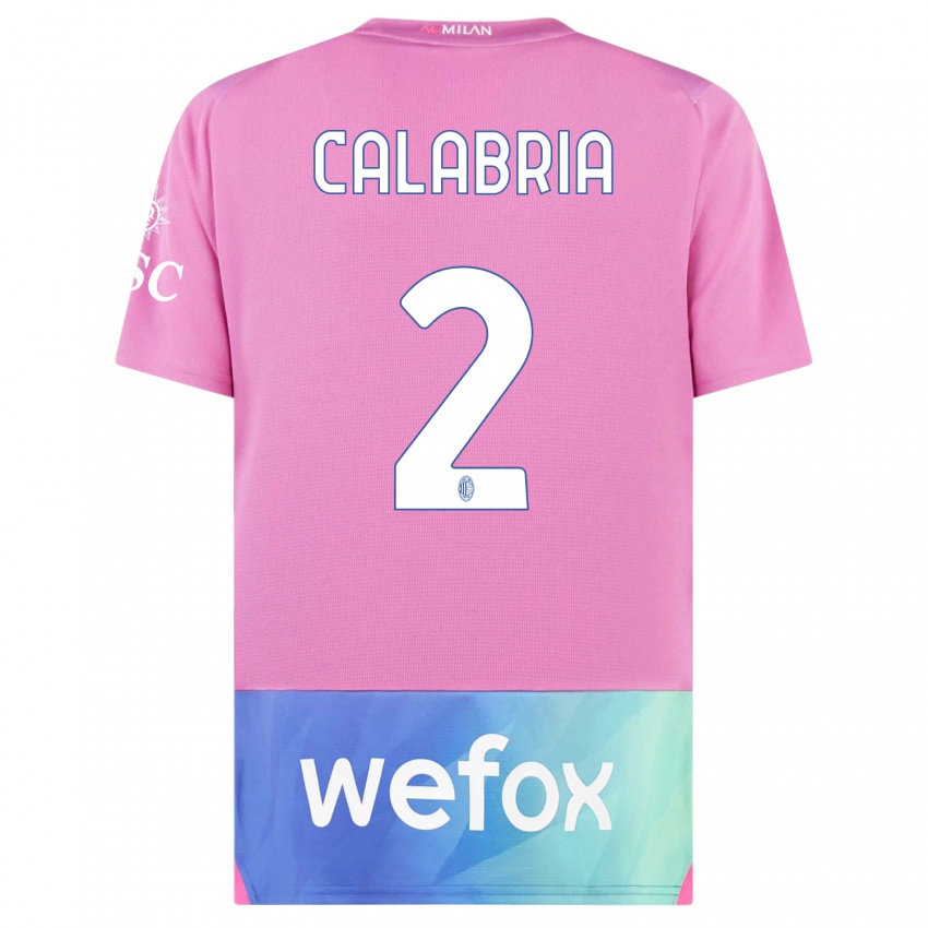 Kinder Davide Calabria #2 Pink Lila Ausweichtrikot Trikot 2023/24 T-Shirt Belgien