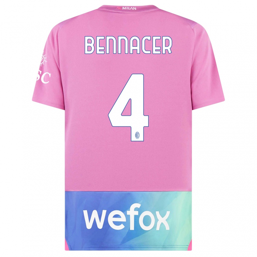 Kinder Ismael Bennacer #4 Pink Lila Ausweichtrikot Trikot 2023/24 T-Shirt Belgien