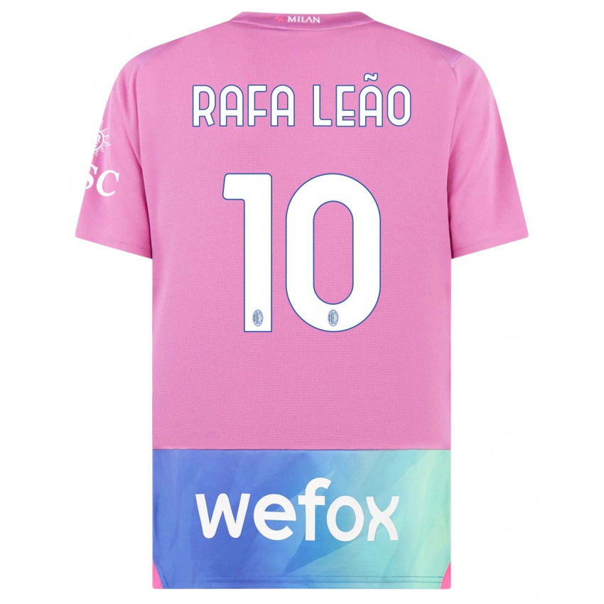 Enfant Maillot Rafael Leao #10 Rose-Mauve Troisieme 2023/24 T-Shirt Belgique