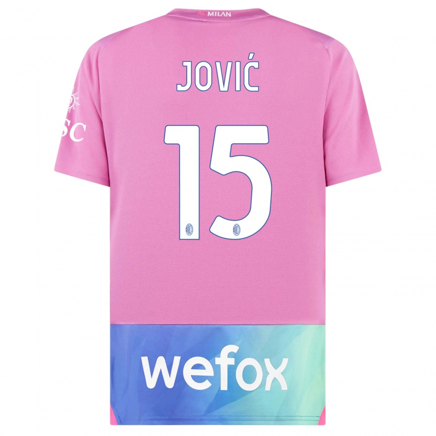 Enfant Maillot Luka Jovic #15 Rose-Mauve Troisieme 2023/24 T-Shirt Belgique