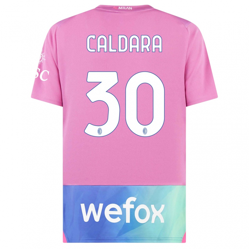 Kinder Mattia Caldara #30 Pink Lila Ausweichtrikot Trikot 2023/24 T-Shirt Belgien