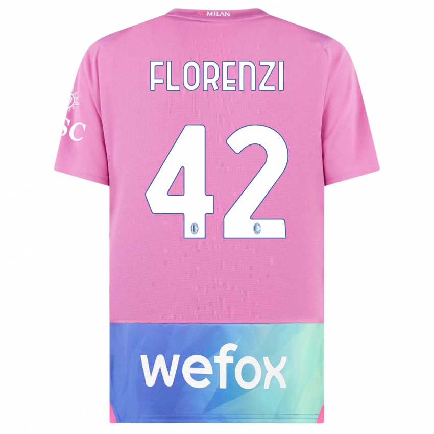 Kinderen Alessandro Florenzi #42 Roze Paars Thuisshirt Derde Tenue 2023/24 T-Shirt België