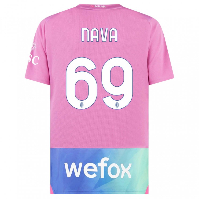 Kinderen Lapo Nava #69 Roze Paars Thuisshirt Derde Tenue 2023/24 T-Shirt België