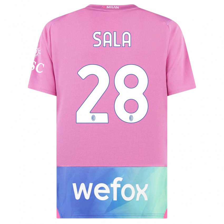 Kinder Emanuele Sala #28 Pink Lila Ausweichtrikot Trikot 2023/24 T-Shirt Belgien