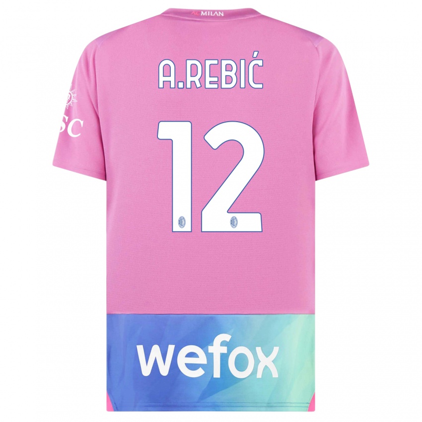 Kinder Ante Rebic #12 Pink Lila Ausweichtrikot Trikot 2023/24 T-Shirt Belgien