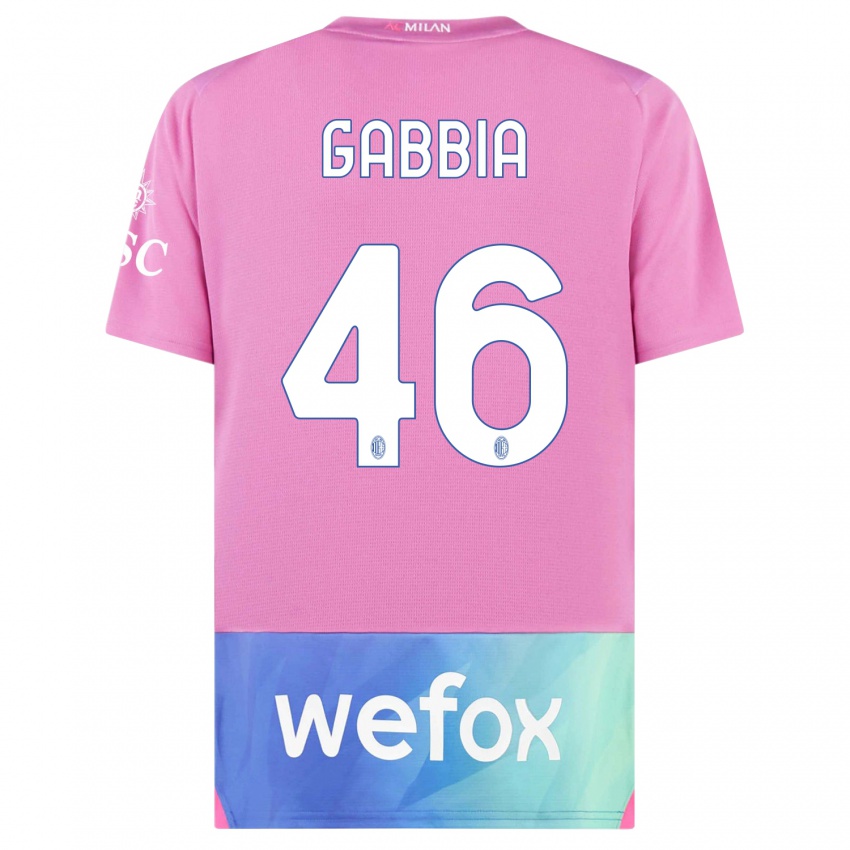 Kinder Matteo Gabbia #46 Pink Lila Ausweichtrikot Trikot 2023/24 T-Shirt Belgien