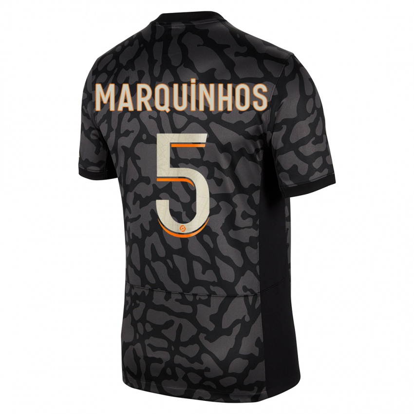 Kinder Marquinhos #5 Schwarz Ausweichtrikot Trikot 2023/24 T-Shirt Belgien