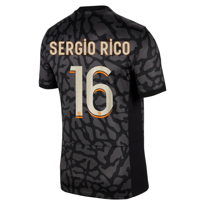 Kinder Sergio Rico #16 Schwarz Ausweichtrikot Trikot 2023/24 T-Shirt Belgien
