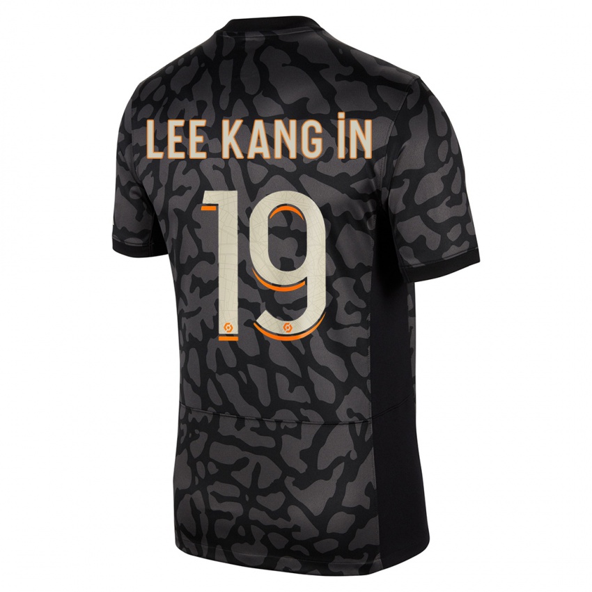 Kinder Kang-In Lee #19 Schwarz Ausweichtrikot Trikot 2023/24 T-Shirt Belgien