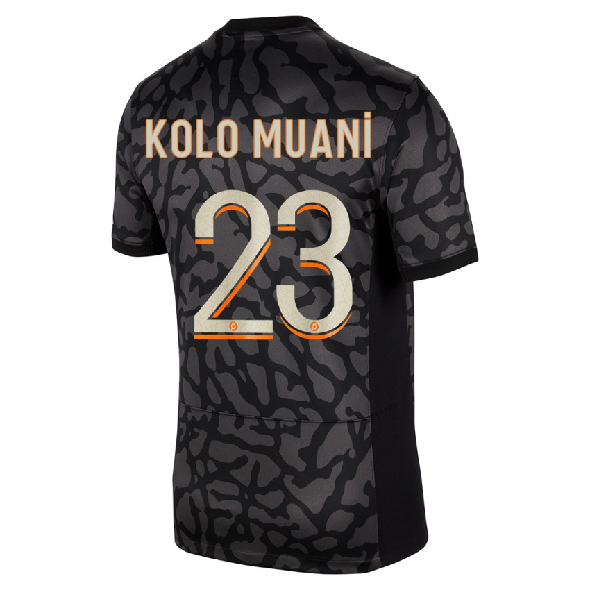Kinder Randal Kolo Muani #23 Schwarz Ausweichtrikot Trikot 2023/24 T-Shirt Belgien