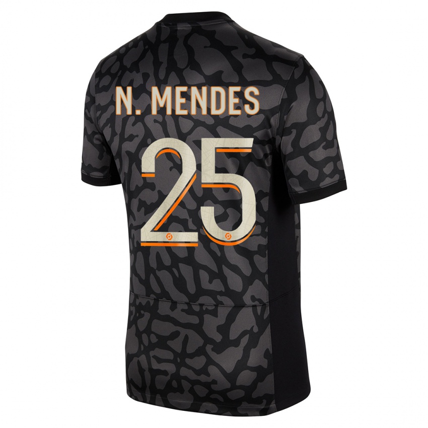 Kinder Nuno Mendes #25 Schwarz Ausweichtrikot Trikot 2023/24 T-Shirt Belgien