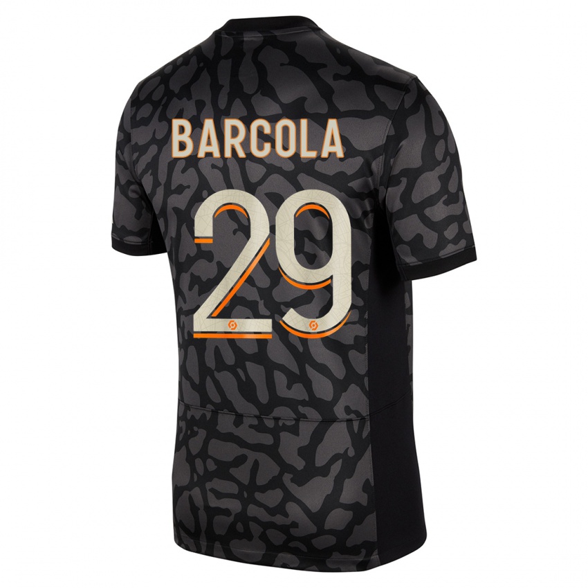 Kinder Bradley Barcola #29 Schwarz Ausweichtrikot Trikot 2023/24 T-Shirt Belgien