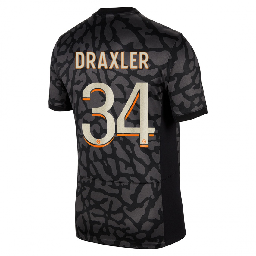 Kinder Julian Draxler #34 Schwarz Ausweichtrikot Trikot 2023/24 T-Shirt Belgien