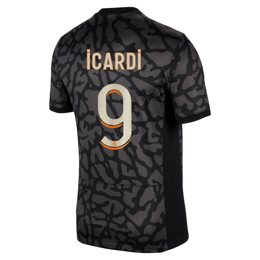 Kinder Mauro Icardi #9 Schwarz Ausweichtrikot Trikot 2023/24 T-Shirt Belgien