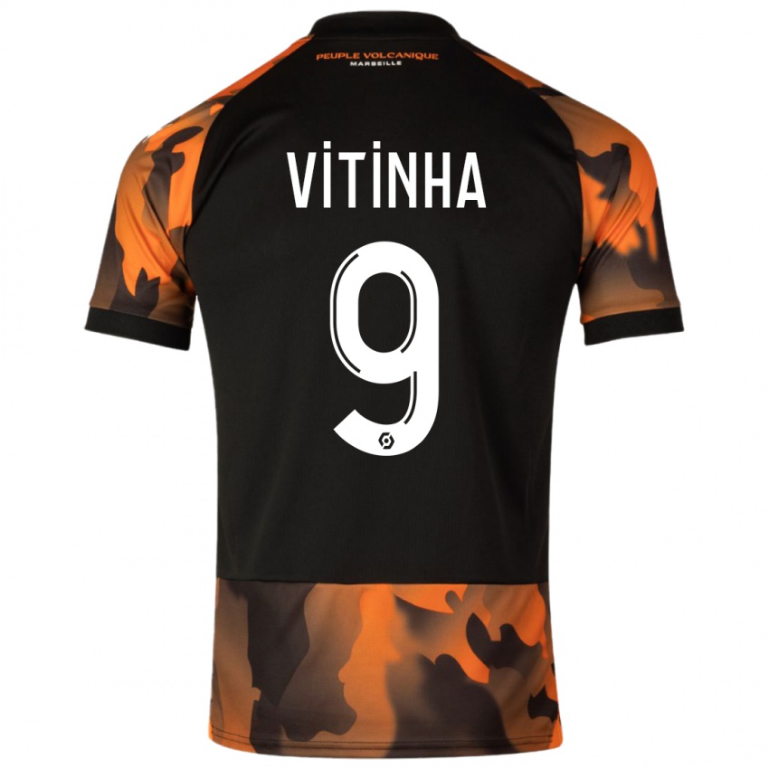 Enfant Maillot Vitinha #9 Noir Orange Troisieme 2023/24 T-Shirt Belgique