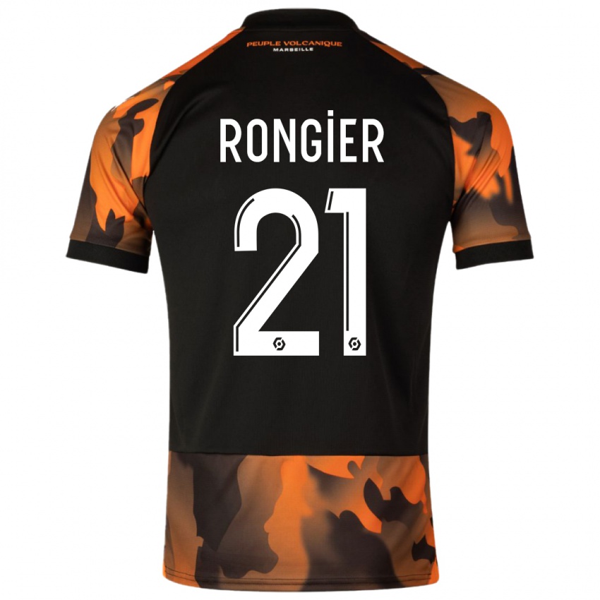 Enfant Maillot Valentin Rongier #21 Noir Orange Troisieme 2023/24 T-Shirt Belgique