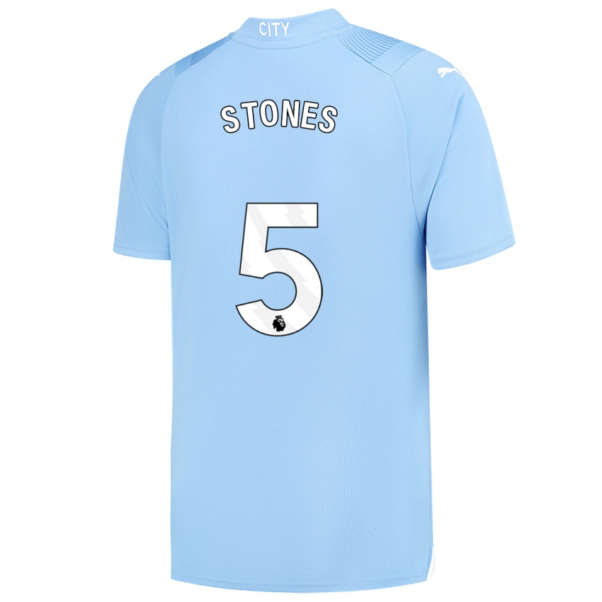 Homme Maillot John Stones #5 Bleu Clair Tenues Domicile 2023/24 T-Shirt Belgique