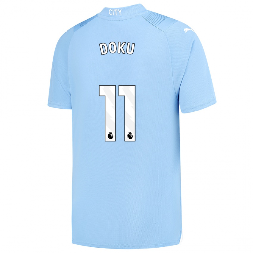 Heren Jeremy Doku #11 Lichtblauw Thuisshirt Thuistenue 2023/24 T-Shirt België
