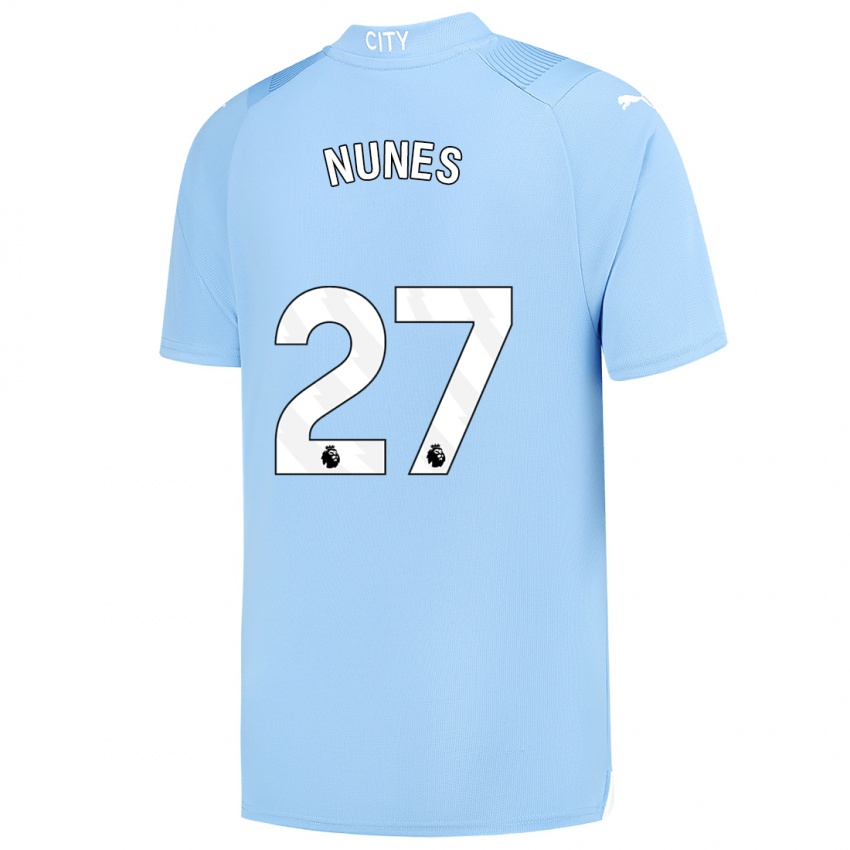 Homme Maillot Matheus Nunes #27 Bleu Clair Tenues Domicile 2023/24 T-Shirt Belgique