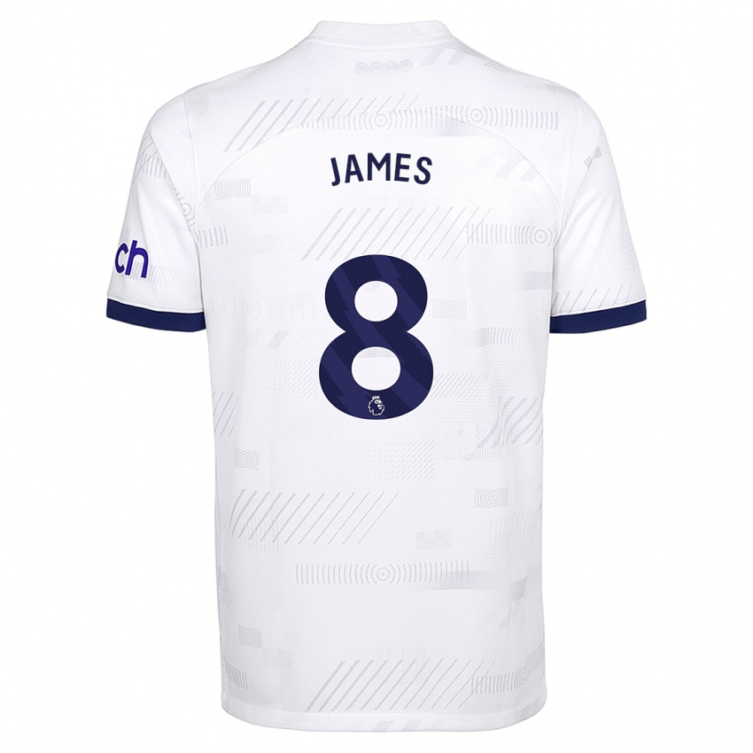 Homme Maillot Angharad James #8 Blanc Tenues Domicile 2023/24 T-Shirt Belgique