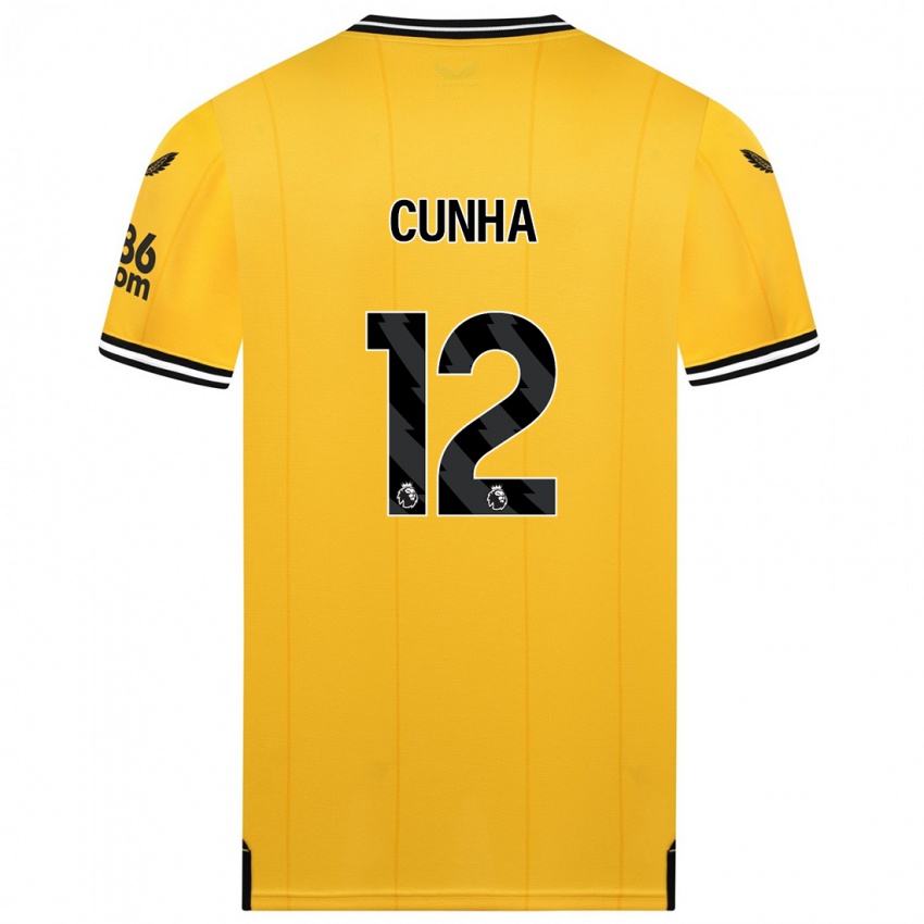 Herren Matheus Cunha #12 Gelb Heimtrikot Trikot 2023/24 T-Shirt Belgien