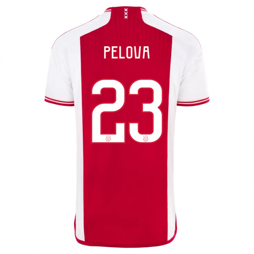 Homme Maillot Victoria Pelova #23 Rouge Blanc Tenues Domicile 2023/24 T-Shirt Belgique