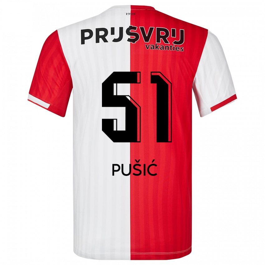 Heren Noah Pušić #51 Rood Wit Thuisshirt Thuistenue 2023/24 T-Shirt België