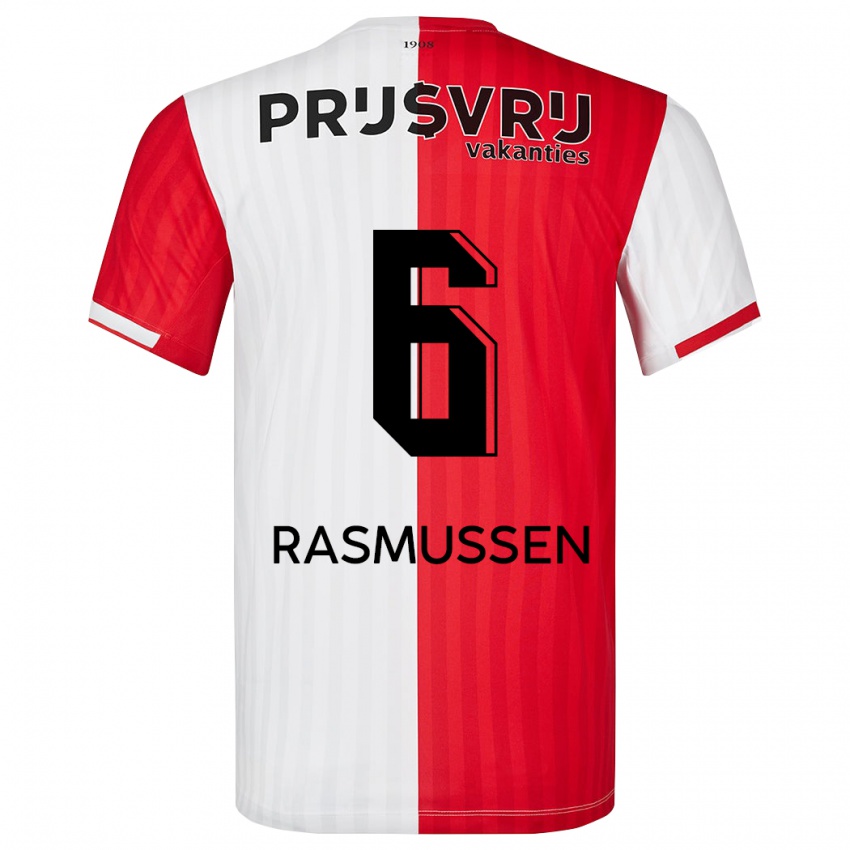 Heren Jacob Rasmussen #6 Rood Wit Thuisshirt Thuistenue 2023/24 T-Shirt België