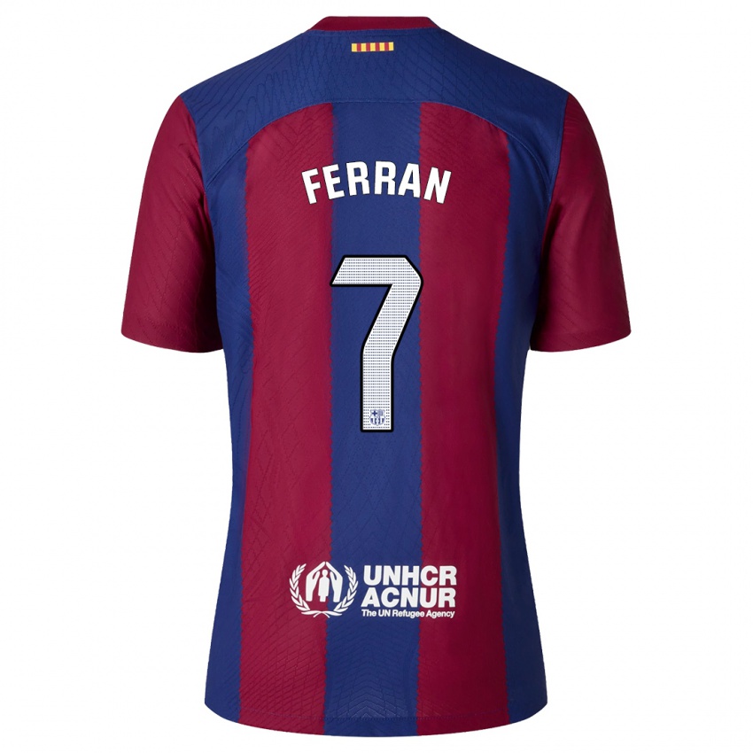Homme Maillot Ferran Torres #7 Rouge Bleu Tenues Domicile 2023/24 T-Shirt Belgique