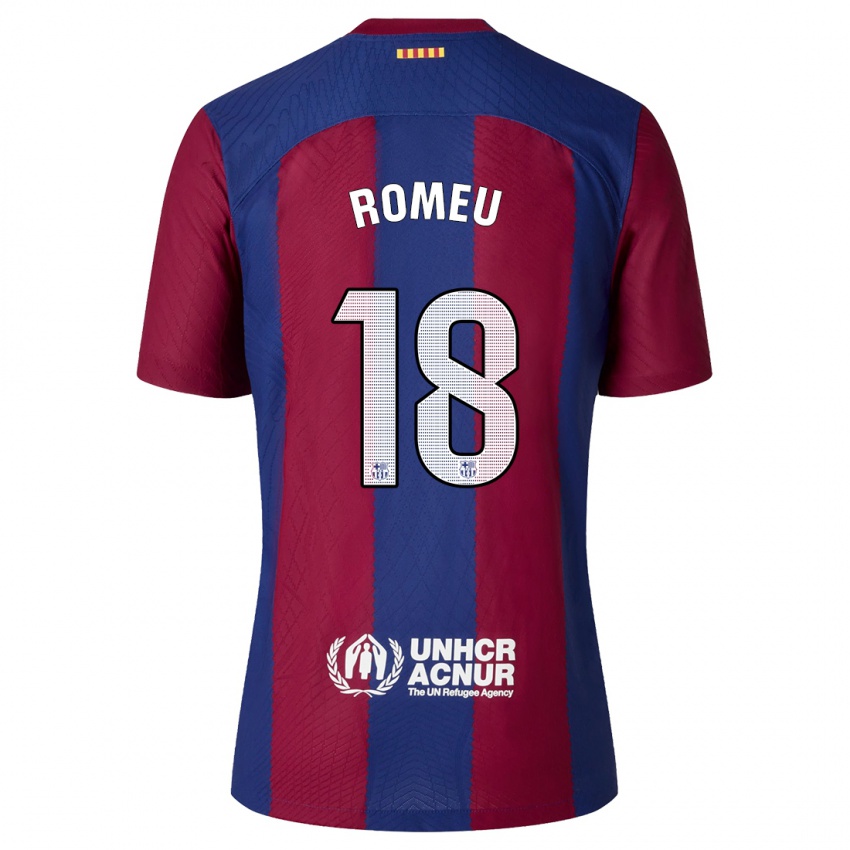 Homme Maillot Oriol Romeu #18 Rouge Bleu Tenues Domicile 2023/24 T-Shirt Belgique