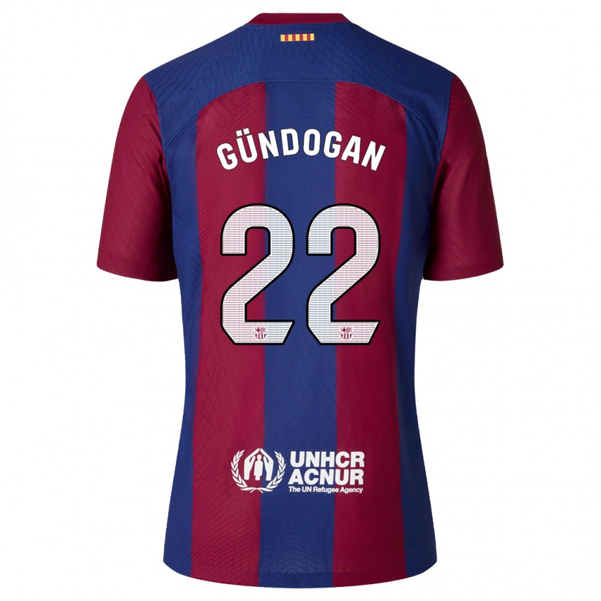 Heren Ilkay Gundogan #22 Rood Blauw Thuisshirt Thuistenue 2023/24 T-Shirt België
