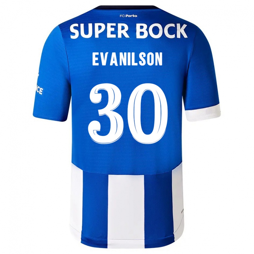 Homme Maillot Evanilson #30 Bleu Blanc Tenues Domicile 2023/24 T-Shirt Belgique