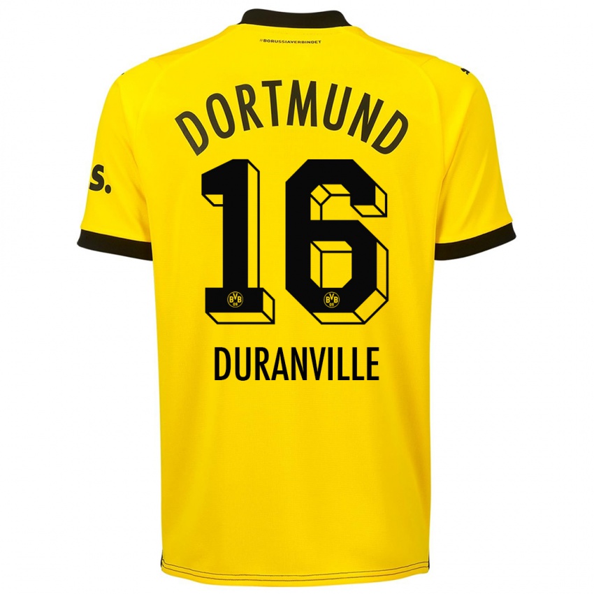 Herren Julien Duranville #16 Gelb Heimtrikot Trikot 2023/24 T-Shirt Belgien