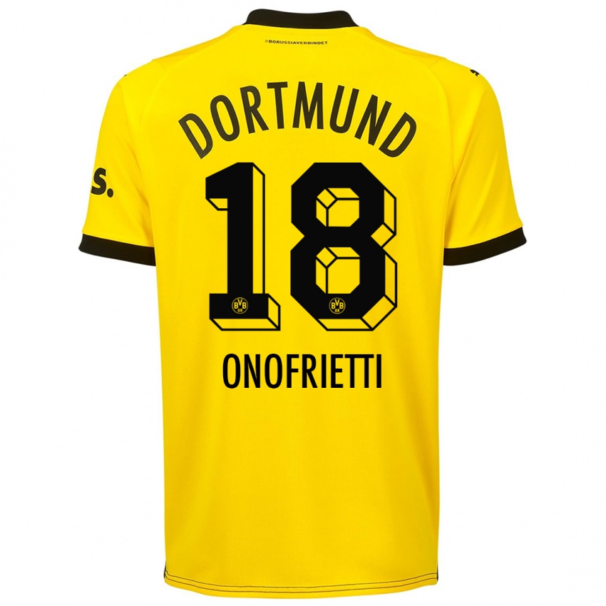Homme Maillot Vincenzo Onofrietti #18 Jaune Tenues Domicile 2023/24 T-Shirt Belgique