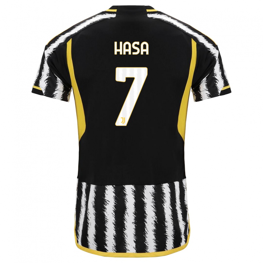 Herren Luis Hasa #7 Schwarz-Weiss Heimtrikot Trikot 2023/24 T-Shirt Belgien