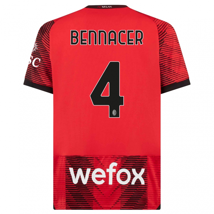 Heren Ismael Bennacer #4 Rood Zwart Thuisshirt Thuistenue 2023/24 T-Shirt België
